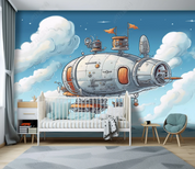 3D Cartoon Blue Sky Spaceship Wallpaper Wall Mural Wall Decor Wall Art Wall Sticker Remoable Wallpaper LQH 132