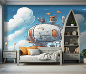3D Cartoon Blue Sky Spaceship Wallpaper Wall Mural Wall Decor Wall Art Wall Sticker Remoable Wallpaper LQH 132