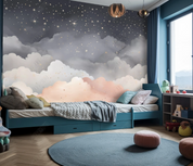 3D Cartoon Grey Sky Clouds Stars Wallpaper Wall Mural Wall Decor Wall Art Wall Sticker Remoable Wallpaper LQH 135