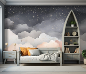 3D Cartoon Grey Sky Clouds Stars Wallpaper Wall Mural Wall Decor Wall Art Wall Sticker Remoable Wallpaper LQH 137