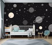 3D Cartoon Space Planet Black Wallpaper Wall Mural Wall Decor Wall Art Wall Sticker Remoable Wallpaper LQH 147