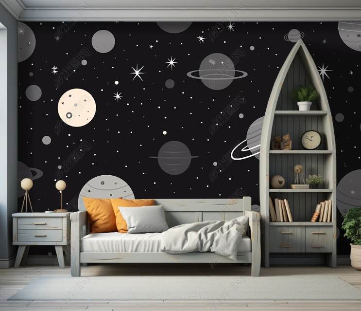 3D Cartoon Space Planet Black Wallpaper Wall Mural Wall Decor Wall Art Wall Sticker Remoable Wallpaper LQH 147
