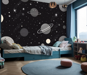 3D Cartoon Space Planet Black Wallpaper Wall Mural Wall Decor Wall Art Wall Sticker Remoable Wallpaper LQH 147
