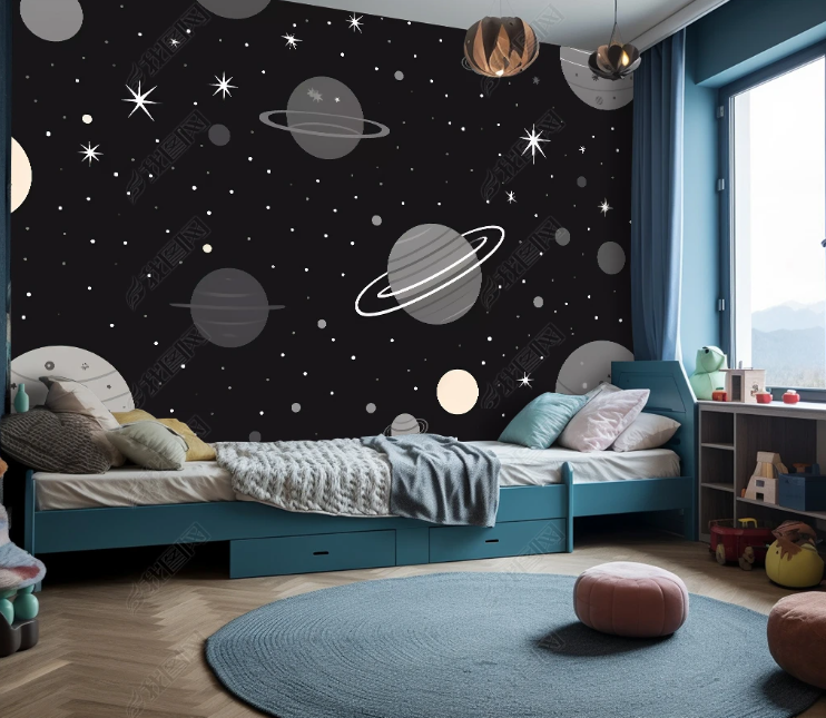 3D Cartoon Space Planet Black Wallpaper Wall Mural Wall Decor Wall Art Wall Sticker Remoable Wallpaper LQH 147