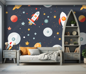 3D Cartoon Space Planet Rocket Wallpaper Wall Mural Wall Decor Wall Art Wall Sticker Remoable Wallpaper LQH 153