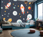 3D Cartoon Space Planet Rocket Wallpaper Wall Mural Wall Decor Wall Art Wall Sticker Remoable Wallpaper LQH 153
