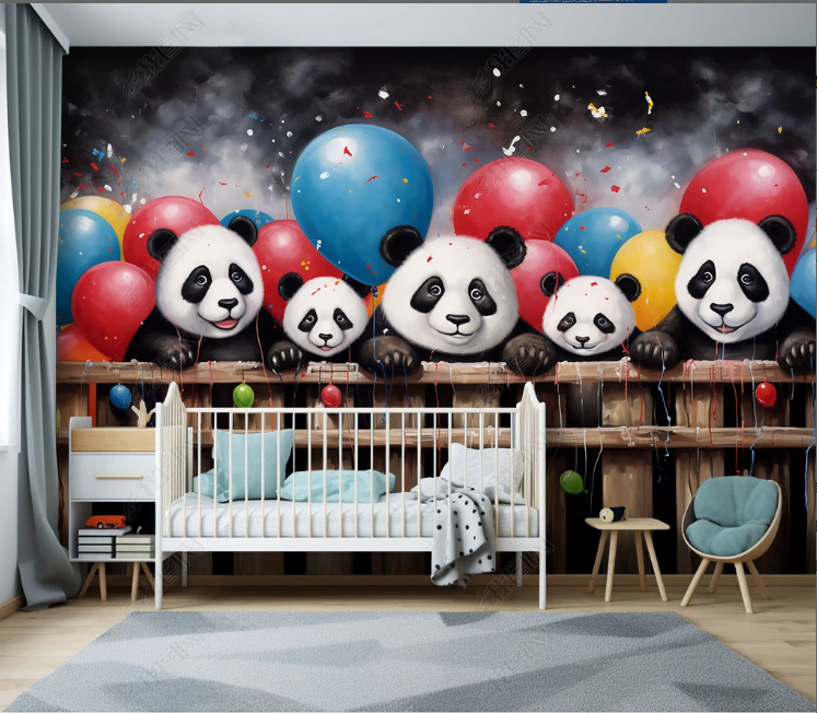 3D Cartoon Animal Panda Balloon Wallpaper Wall Mural Wall Decor Wall Art Wall Sticker Remoable Wallpaper LQH 161