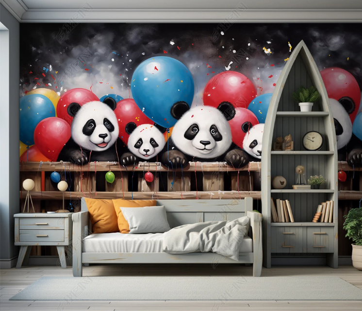 3D Cartoon Animal Panda Balloon Wallpaper Wall Mural Wall Decor Wall Art Wall Sticker Remoable Wallpaper LQH 161