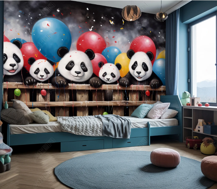 3D Cartoon Animal Panda Balloon Wallpaper Wall Mural Wall Decor Wall Art Wall Sticker Remoable Wallpaper LQH 161