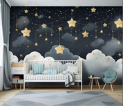3D Cartoon Sky Grey Clouds Stars Wallpaper Wall Mural Wall Decor Wall Art Wall Sticker Remoable Wallpaper LQH 186