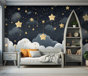 3D Cartoon Sky Grey Clouds Stars Wallpaper Wall Mural Wall Decor Wall Art Wall Sticker Remoable Wallpaper LQH 186