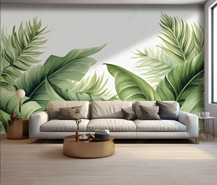 3D Green Palm Leaf Wallpaper Wall Mural Wall Decor Wall Art Wall Sticker Remoable Wallpaper LQH 196