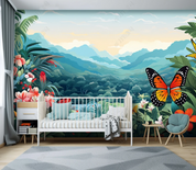 3D Watercolor Forest Mountain Butterfly Wallpaper Wall Mural Wall Decor Wall Art Wall Sticker Remoable Wallpaper LQH 206