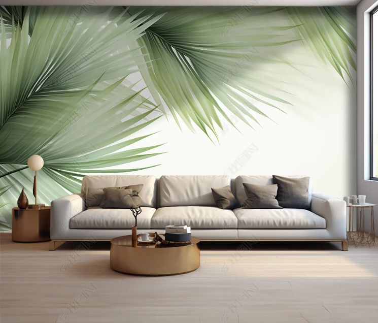 3D Watercolor Palm Green Leaves Wall Mural Wall Decor Wall Art Wall Sticker Remoable Wallpaper LQH 214