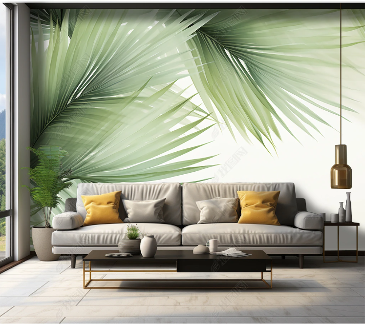 3D Watercolor Palm Green Leaves Wall Mural Wall Decor Wall Art Wall Sticker Remoable Wallpaper LQH 214