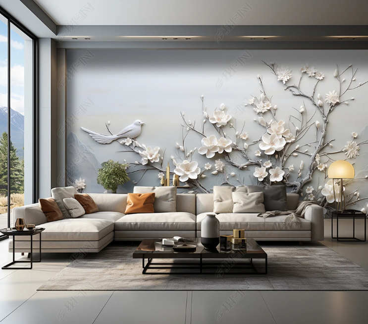 3D Relief Floral Bird Wall Mural Wall Decor Wall Art Wall Sticker Remoable Wallpaper LQH 234