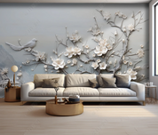 3D Relief Floral Bird Wall Mural Wall Decor Wall Art Wall Sticker Remoable Wallpaper LQH 234