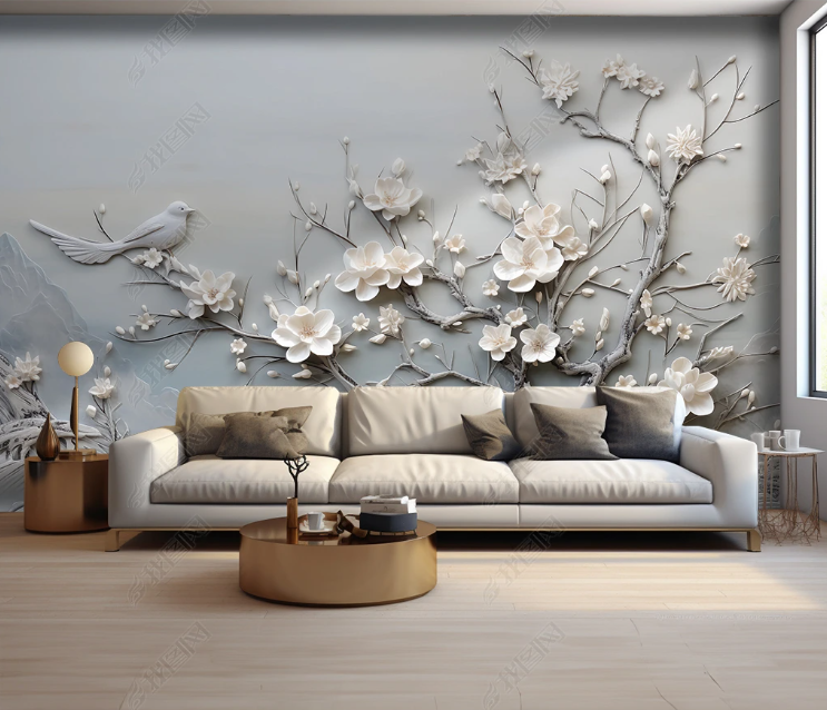 3D Relief Floral Bird Wall Mural Wall Decor Wall Art Wall Sticker Remoable Wallpaper LQH 234