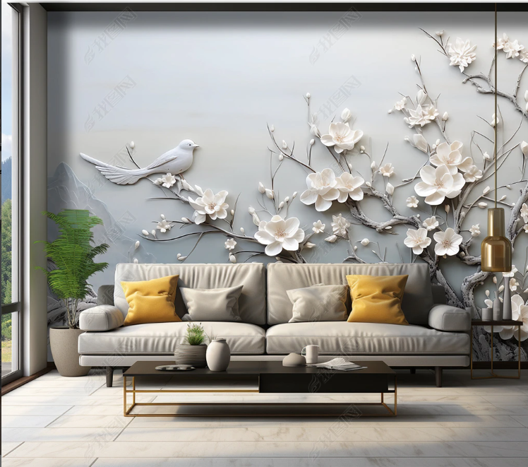 3D Relief Floral Bird Wall Mural Wall Decor Wall Art Wall Sticker Remoable Wallpaper LQH 234