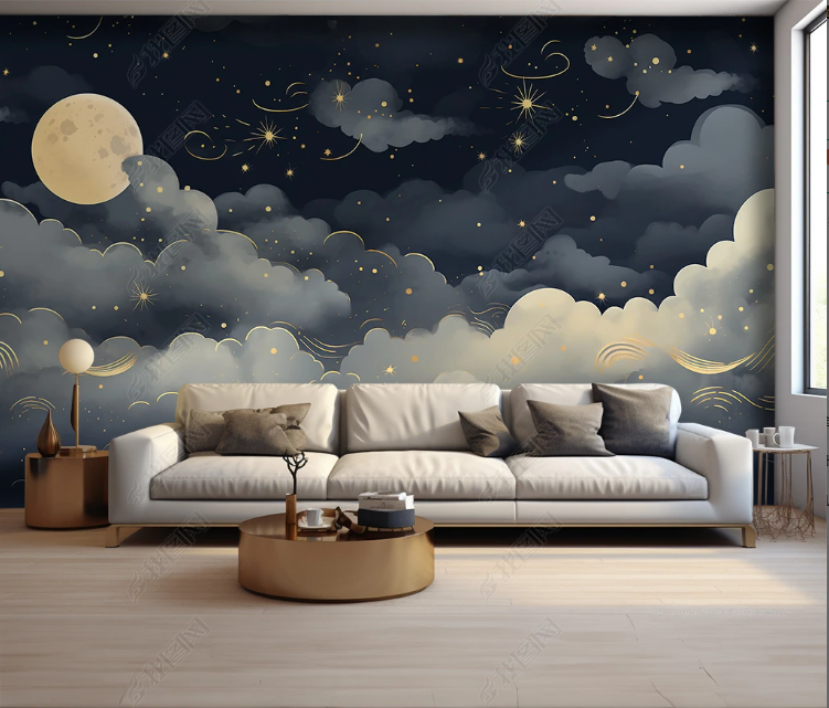 3D Night Sky Cloud Moon Wallpaper Wall Mural Wall Decor Wall Art Wall Sticker Remoable Wallpaper LQH 239