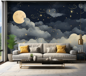 3D Night Sky Cloud Moon Wallpaper Wall Mural Wall Decor Wall Art Wall Sticker Remoable Wallpaper LQH 239
