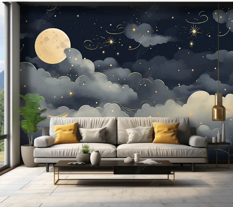 3D Night Sky Cloud Moon Wallpaper Wall Mural Wall Decor Wall Art Wall Sticker Remoable Wallpaper LQH 239