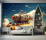 3D Cartoon Space Spaceship Cloud Wallpaper Wall Mural Wall Decor Wall Art Wall Sticker Remoable Wallpaper LQH 260