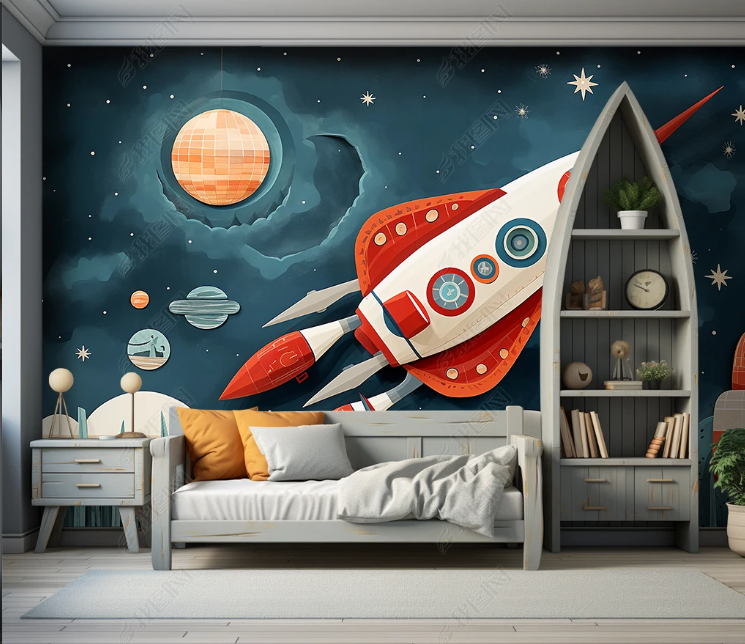 3D Cartoon Space Rocket Cloud Wallpaper Wall Mural Wall Decor Wall Art Wall Sticker Remoable Wallpaper LQH 261