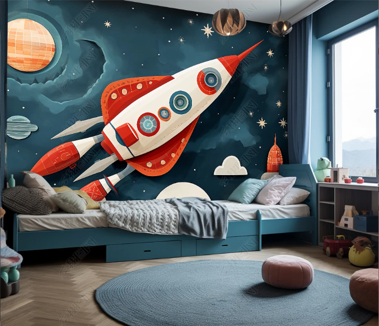 3D Cartoon Space Rocket Cloud Wallpaper Wall Mural Wall Decor Wall Art Wall Sticker Remoable Wallpaper LQH 261