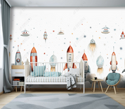 3D Cartoon Space Rocket Cloud Planet Wallpaper Wall Mural Wall Decor Wall Art Wall Sticker Remoable Wallpaper LQH 266