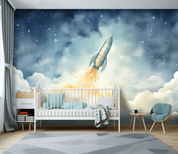3D Cartoon Space Rocket Cloud Wallpaper Wall Mural Wall Decor Wall Art Wall Sticker Remoable Wallpaper LQH 268