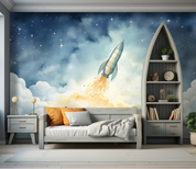 3D Cartoon Space Rocket Cloud Wallpaper Wall Mural Wall Decor Wall Art Wall Sticker Remoable Wallpaper LQH 268