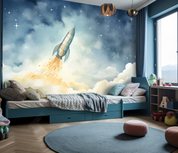3D Cartoon Space Rocket Cloud Wallpaper Wall Mural Wall Decor Wall Art Wall Sticker Remoable Wallpaper LQH 268
