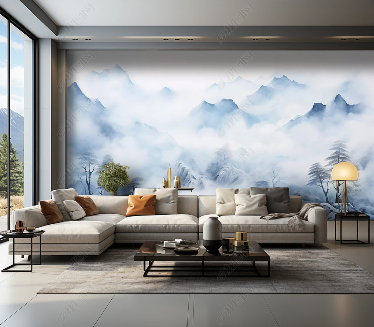 3D Watercolor Mountain Fog Landscape Wallpaper Wall Mural Wall Decor Wall Art Wall Sticker Remoable Wallpaper LQH 282