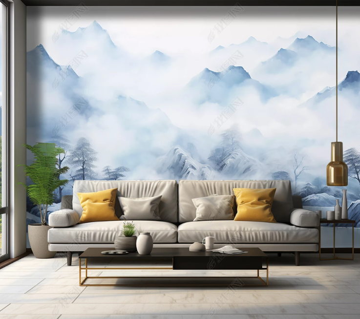 3D Watercolor Mountain Fog Landscape Wallpaper Wall Mural Wall Decor Wall Art Wall Sticker Remoable Wallpaper LQH 282