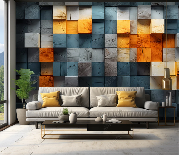 3D Geometry Mosaic Art Pattern Orange Wallpaper Wall Mural Wall Decor Wall Art Wall Sticker Remoable Wallpaper LQH 309