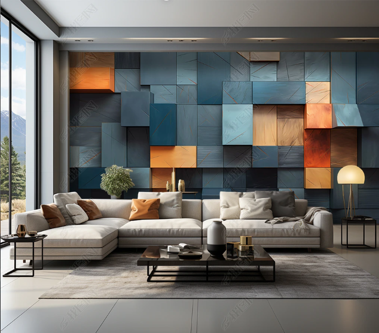 3D Geometry Mosaic Art Blue Pattern Wallpaper Wall Mural Wall Decor Wall Art Wall Sticker Remoable Wallpaper LQH 313