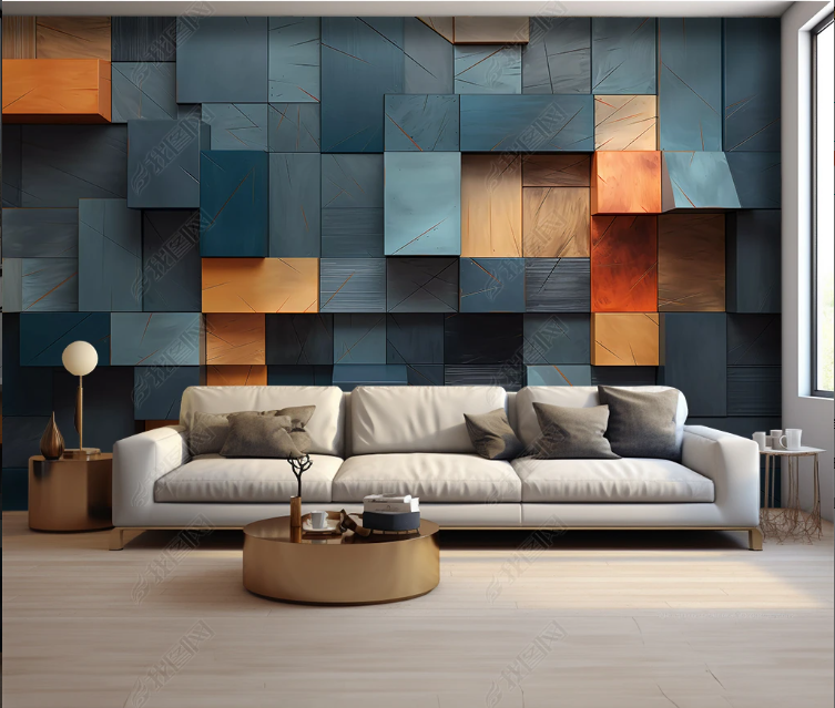 3D Geometry Mosaic Art Blue Pattern Wallpaper Wall Mural Wall Decor Wall Art Wall Sticker Remoable Wallpaper LQH 313