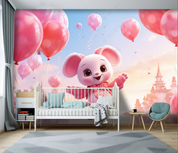 3D Cartoon Pink Sky Cloud Castle Balloon Wallpaper Wall Mural Wall Decor Wall Art Wall Sticker Remoable Wallpaper LQH 325