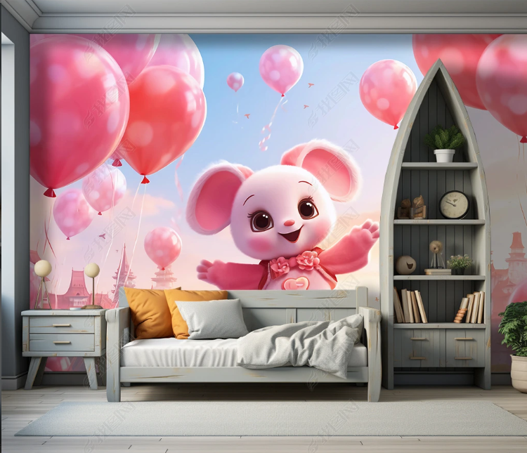 3D Cartoon Pink Sky Cloud Castle Balloon Wallpaper Wall Mural Wall Decor Wall Art Wall Sticker Remoable Wallpaper LQH 325