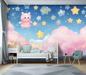 3D Cartoon Sky Clouds Stars Bear Wallpaper Wall Mural Wall Decor Wall Art Wall Sticker Remoable Wallpaper LQH 326