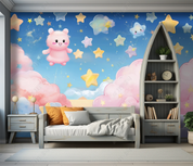3D Cartoon Sky Clouds Stars Bear Wallpaper Wall Mural Wall Decor Wall Art Wall Sticker Remoable Wallpaper LQH 326