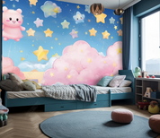 3D Cartoon Sky Clouds Stars Bear Wallpaper Wall Mural Wall Decor Wall Art Wall Sticker Remoable Wallpaper LQH 326
