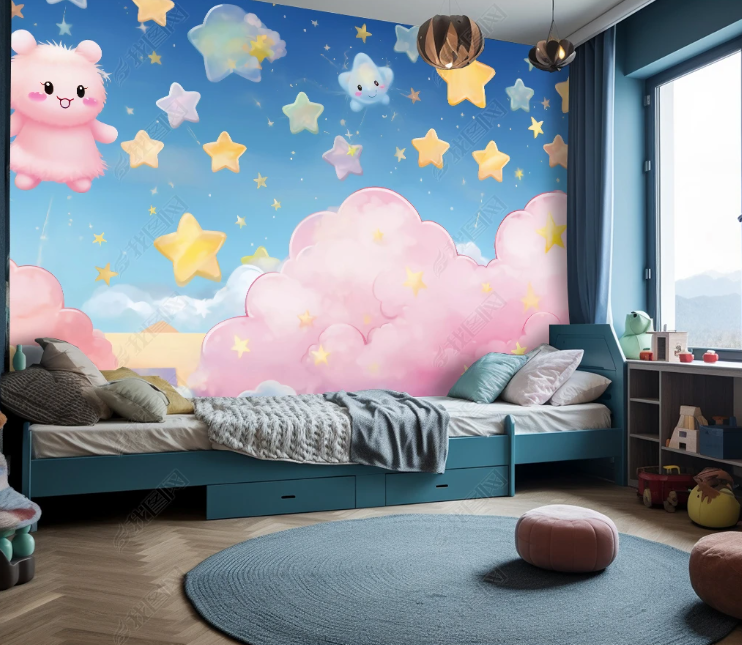 3D Cartoon Sky Clouds Stars Bear Wallpaper Wall Mural Wall Decor Wall Art Wall Sticker Remoable Wallpaper LQH 326