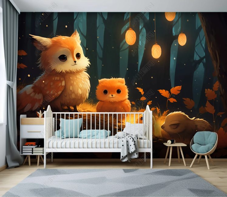 3D Cartoon Night Forest Animal Owl Wallpaper Wall Mural Wall Decor Wall Art Wall Sticker Remoable Wallpaper LQH 328