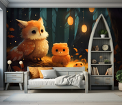 3D Cartoon Night Forest Animal Owl Wallpaper Wall Mural Wall Decor Wall Art Wall Sticker Remoable Wallpaper LQH 328