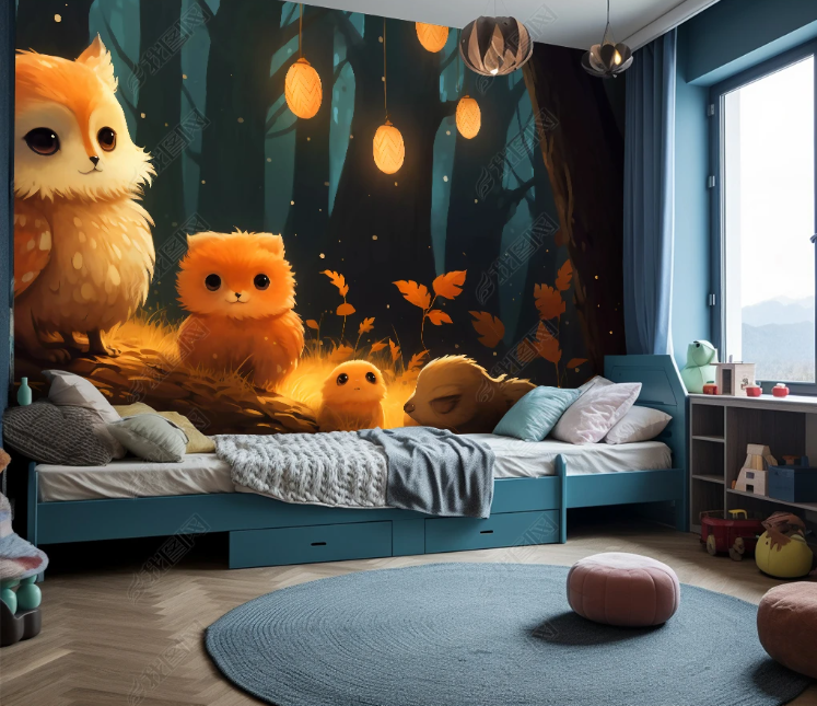 3D Cartoon Night Forest Animal Owl Wallpaper Wall Mural Wall Decor Wall Art Wall Sticker Remoable Wallpaper LQH 328