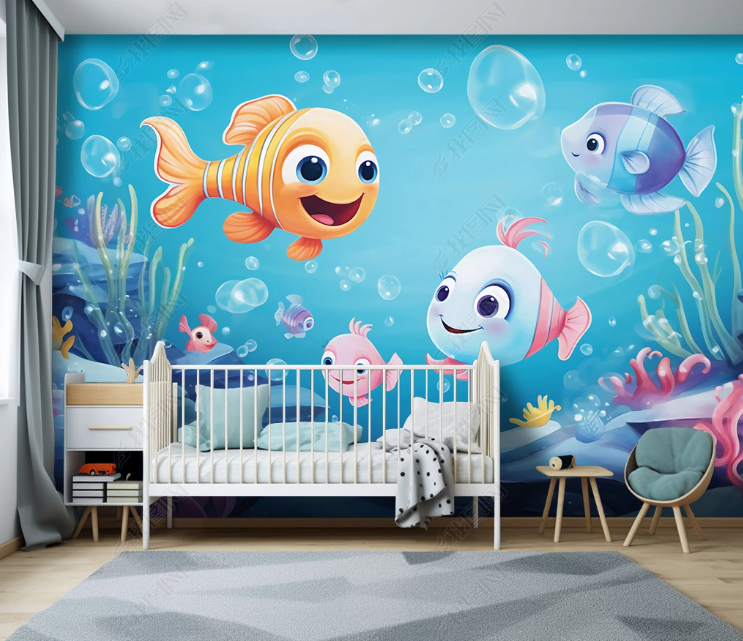 3D Cartoon Underwater World Fish Coral Wallpaper Wall Mural Wall Decor Wall Art Wall Sticker Remoable Wallpaper LQH 336