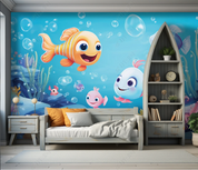 3D Cartoon Underwater World Fish Coral Wallpaper Wall Mural Wall Decor Wall Art Wall Sticker Remoable Wallpaper LQH 336