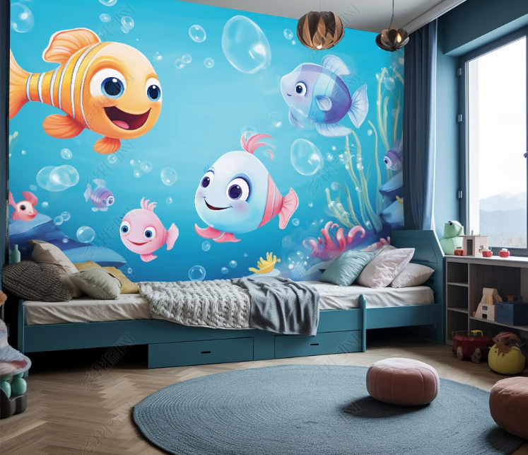 3D Cartoon Underwater World Fish Coral Wallpaper Wall Mural Wall Decor Wall Art Wall Sticker Remoable Wallpaper LQH 336